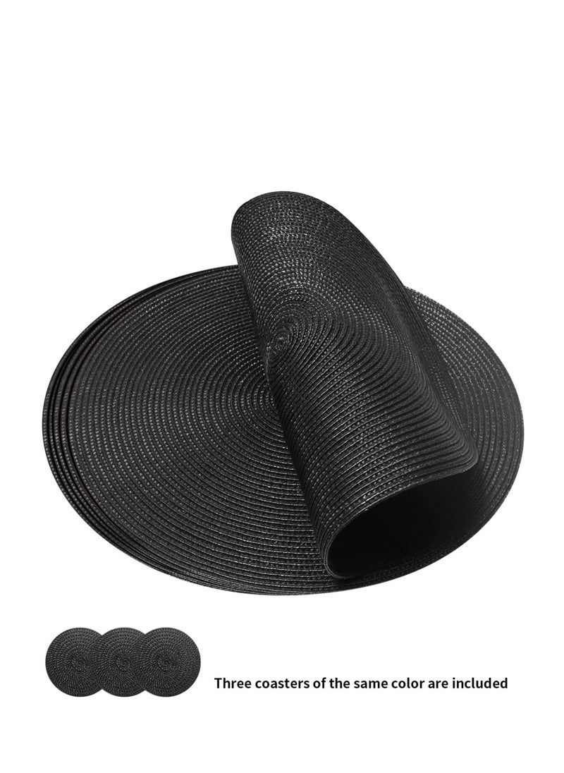Excefore Round Braided Placemats Set of 6 Washable Round Table Mats, Cotton Polyester Woven Heat Resistant Place mats, Non-Slip Dining Tables Polypropylene PlaceSet(Black)  - Image 5