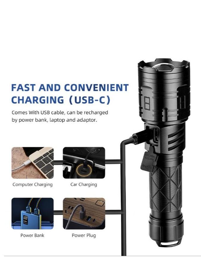 MIXDE LED Rechargeable Super Bright Tactical Flashlight, 90000 High Lumen,XHP160 Zoom Waterproof 5 Modes Best for Hiking Hunting Camping  - Image 4