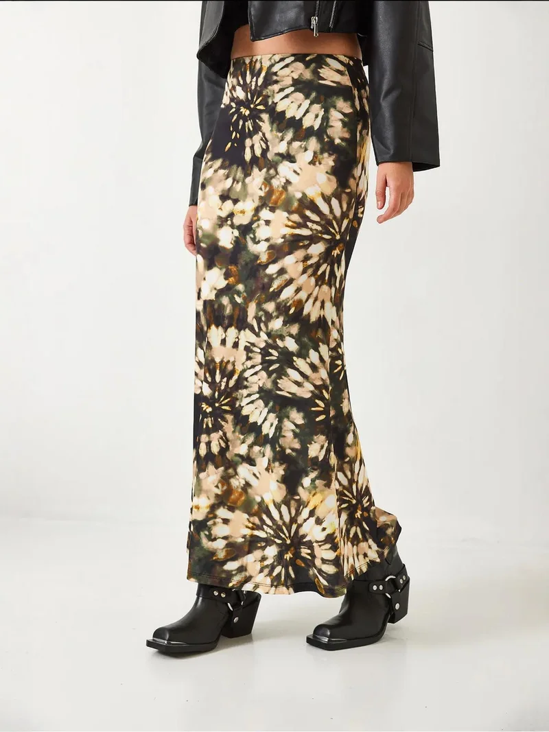 Bianco Lucci Green LUCCI High Waist Watercolor Maxi Skirt for Women | Best Price UAE