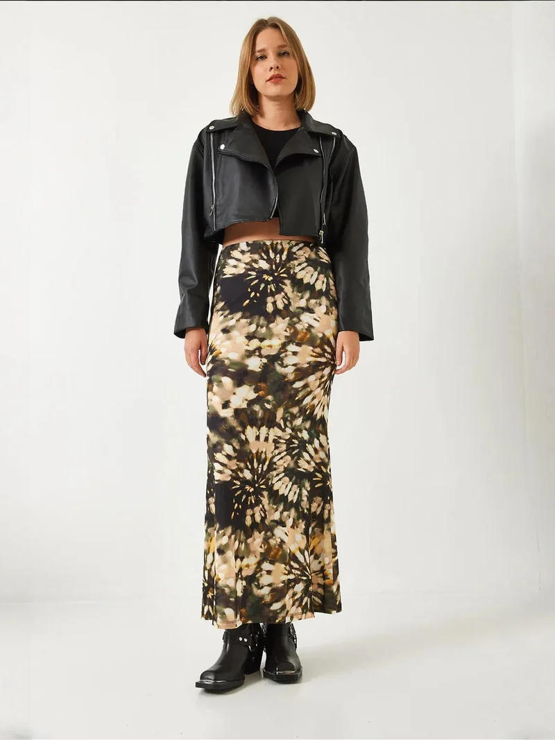 Bianco Lucci Green LUCCI High Waist Watercolor Maxi Skirt for Women | Best Price UAE