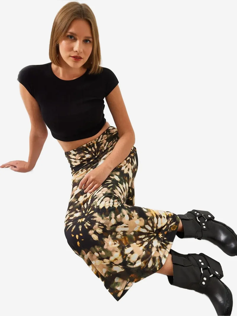 Bianco Lucci Green LUCCI High Waist Watercolor Maxi Skirt for Women | Best Price UAE
