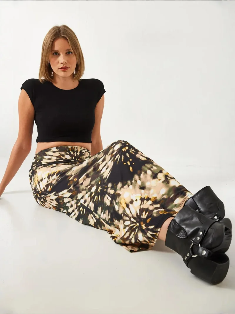 Bianco Lucci Green LUCCI High Waist Watercolor Maxi Skirt for Women | Best Price UAE