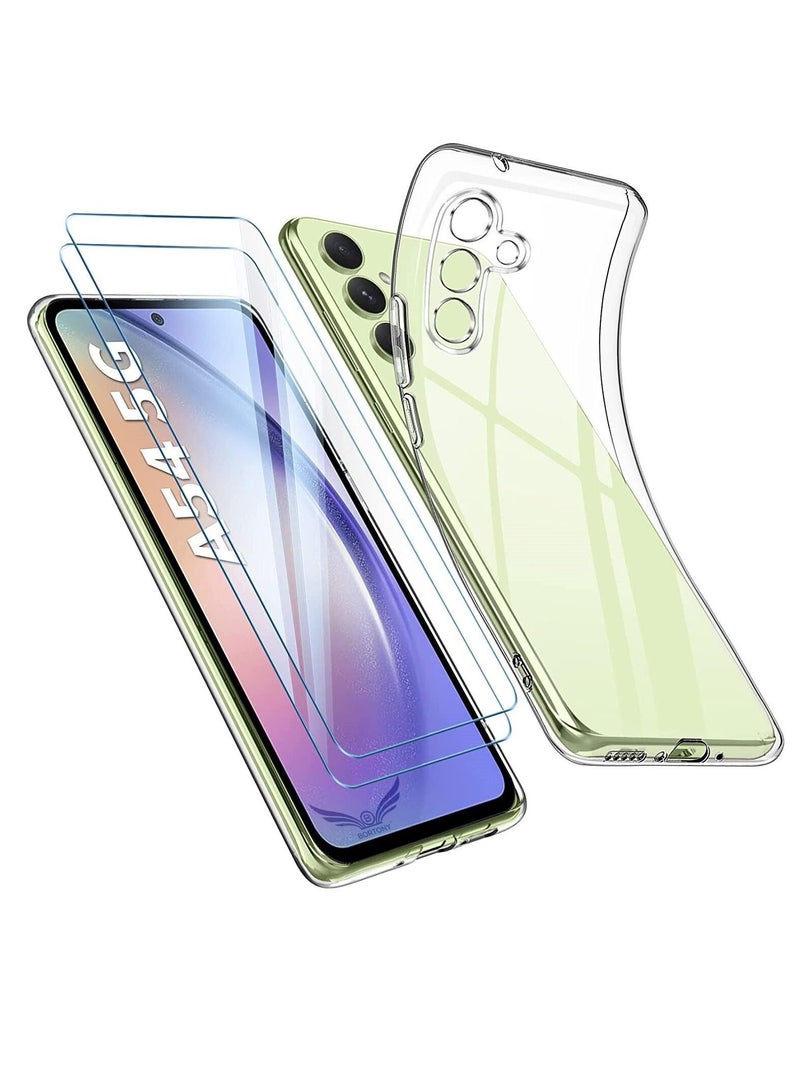 بورتوني جراب A54 5G شفاف مضاد للخدش وغطاء ممتص للصدمات مع واقي شاشة من الزجاج المقوى (عبوتان) متوافق مع Samsung Galaxy A54 5G - Image 1