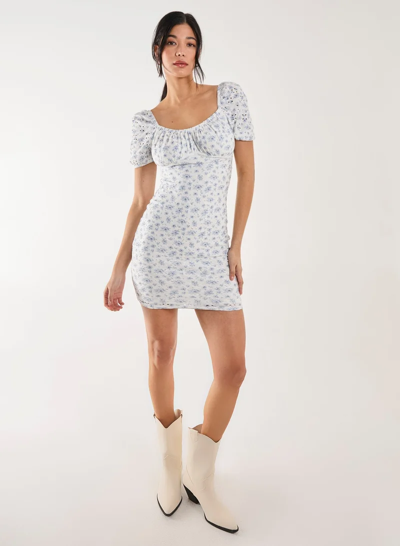 Pink Vanilla Floral Broderie Puff Sleeve Dress