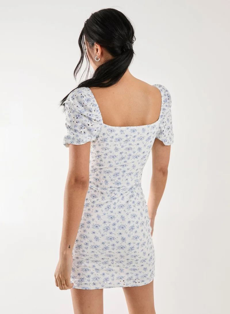 Pink Vanilla Floral Broderie Puff Sleeve Dress