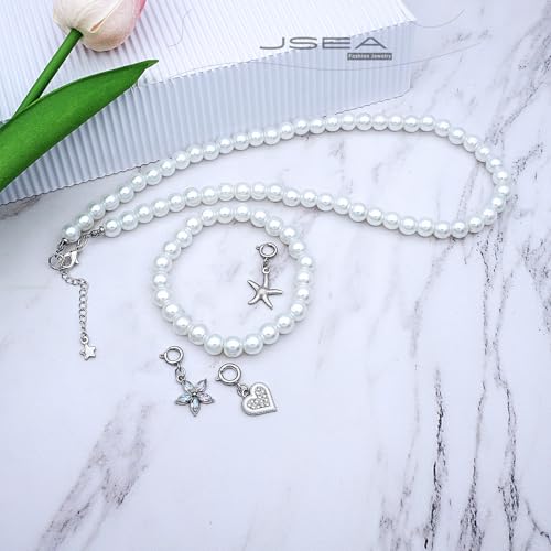JSEA 8mm Faux Pearl Necklace Elastic Bracelet Jewelry Set Beige White Pink Fake Pearl Jewelry - Image 3