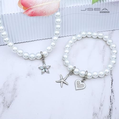 JSEA 8mm Faux Pearl Necklace Elastic Bracelet Jewelry Set Beige White Pink Fake Pearl Jewelry - Image 5