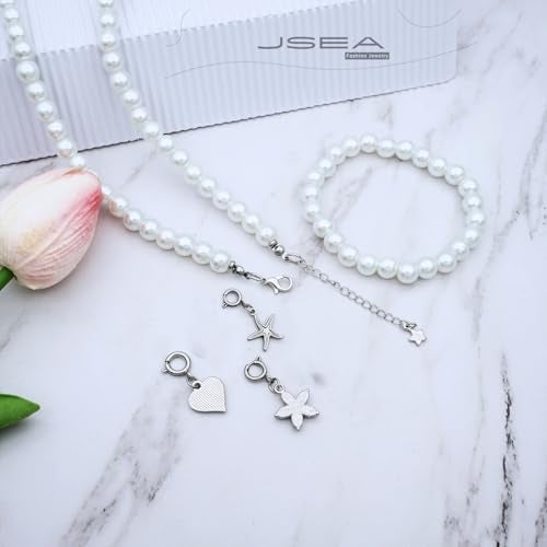 JSEA 8mm Faux Pearl Necklace Elastic Bracelet Jewelry Set Beige White Pink Fake Pearl Jewelry - Image 4