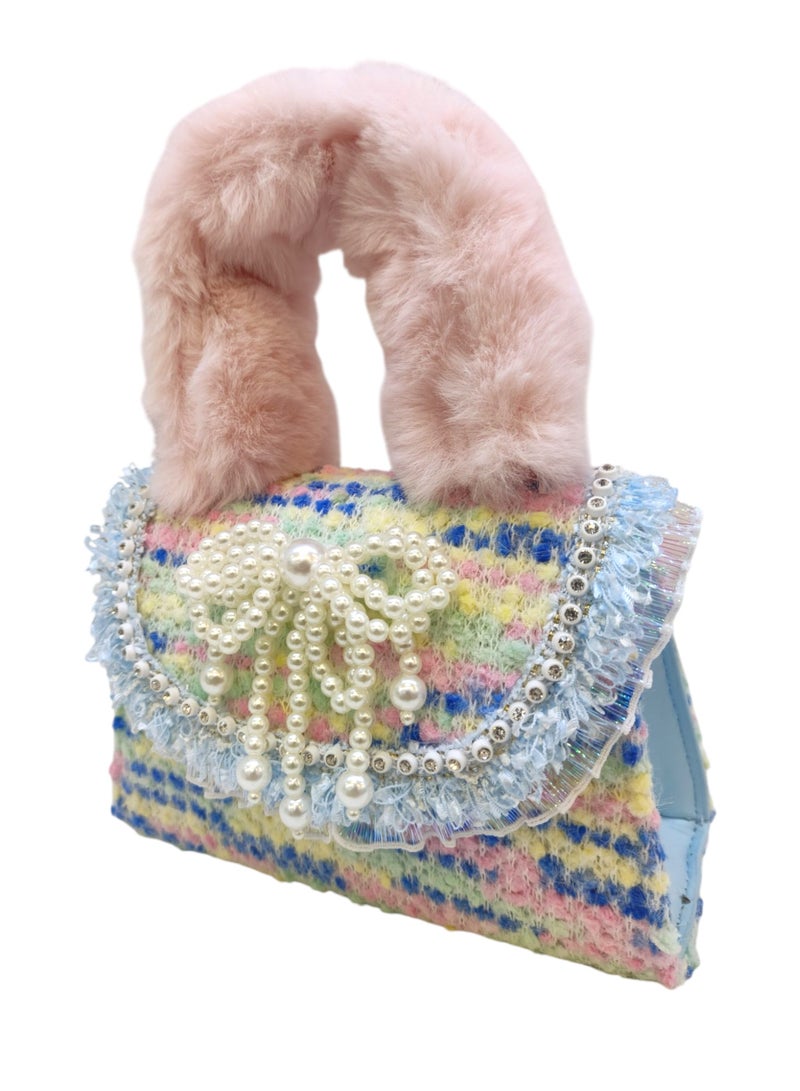 أركاد حقيبة يد للبنات بمقبض فرو صناعي وزينة عقد لؤلؤ مع سلسلة ذهبية – متعددة الألوان - Image 4