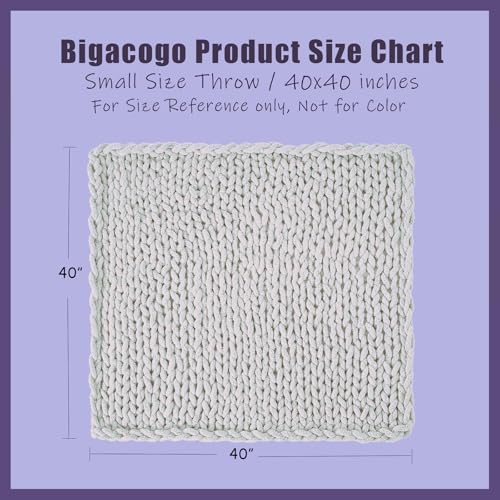 Bigacogo Chunky Knit Throw Blanket for Couch 40x40 inches 100 Hand Knitted with Thick Jumbo Chenille Yarn Cozy Soft Large Rope Knot Cable Crochet Blankets for Sofa Bed Living Room Dusty Blue - Image 3