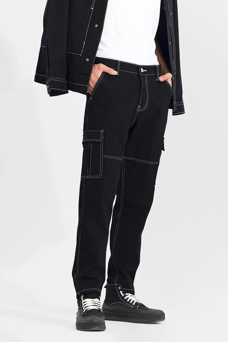 SNITCH Black Solid Wide Leg Streetwear Jeans