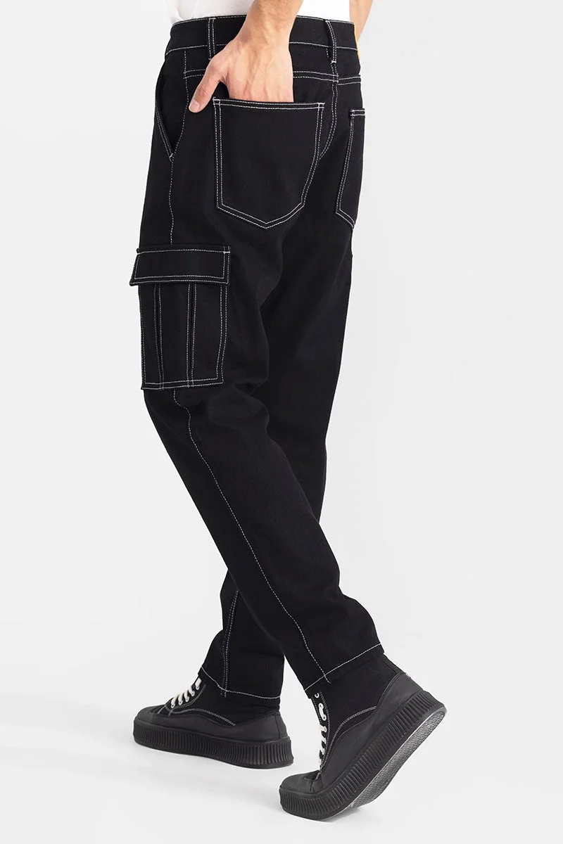 SNITCH Black Solid Wide Leg Streetwear Jeans