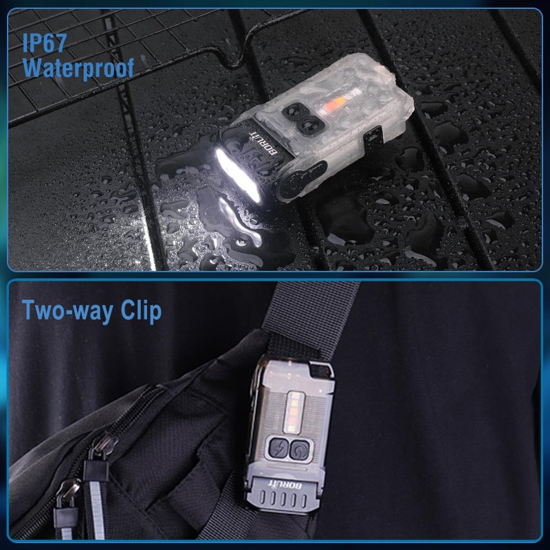 BORUIT V15 Small Flashlight Powerful Super Bright with 80Â° Swivel Head, Clip Magent Warm Red Blue COB Light - Mini Pocket Keychain EDC Flashlights USB Rechargeable IP67 LED Flash Light - Image 5