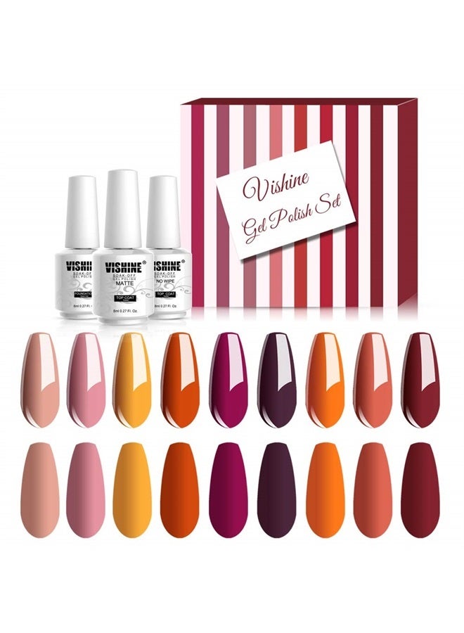 Vishine 12 Pcs Gel Nail Polish Kit, Orange Yellow Red Purple Gel Nail Polish Set Colors Collection Soak off LED Nail Lamp Base Top Coat & Matte Top Coat Gel Nail Kit 8ml - Image 4