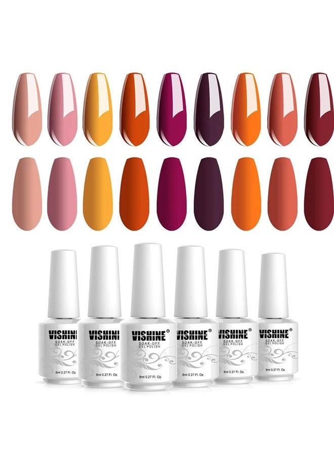Vishine 12 Pcs Gel Nail Polish Kit, Orange Yellow Red Purple Gel Nail Polish Set Colors Collection Soak off LED Nail Lamp Base Top Coat & Matte Top Coat Gel Nail Kit 8ml - Image 5