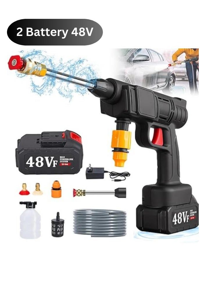 Portable High Pressure Washer Gun With Two 48V Lithium Electric Batteries Rechargeable Car Wash Cordless for Indoor and Outdoor use,Garden Pet,Outdoor Car Cleaning Tool - Image 1