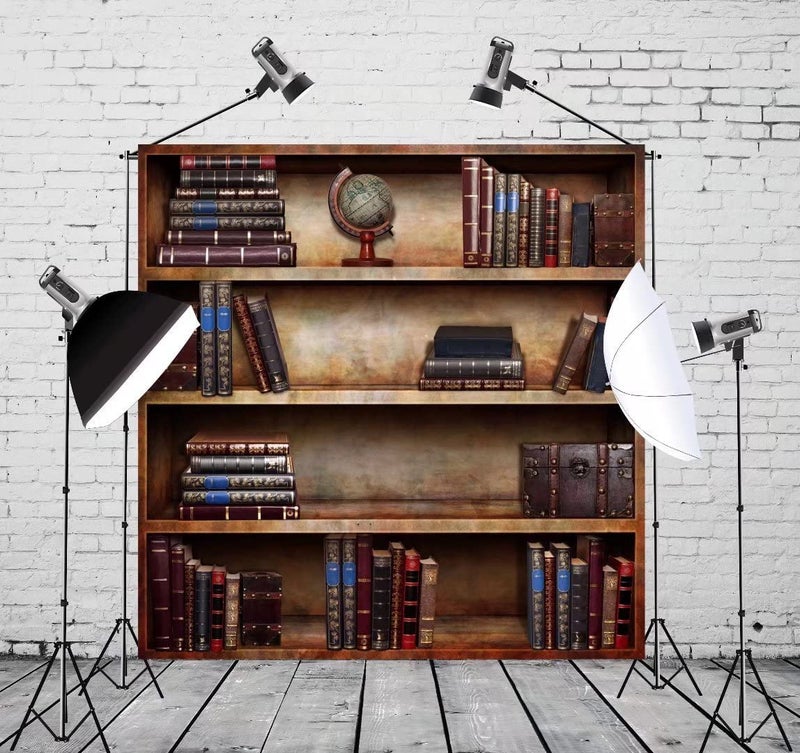 BELECO 6x6ft Fabric Vintage Bookshelf Backdrop Library Books Antique Book Racks School Bookcase Backdrop for Photography Graduation Party Birthday YouTube Video Calls Background Portrait Photo Props - Image 3