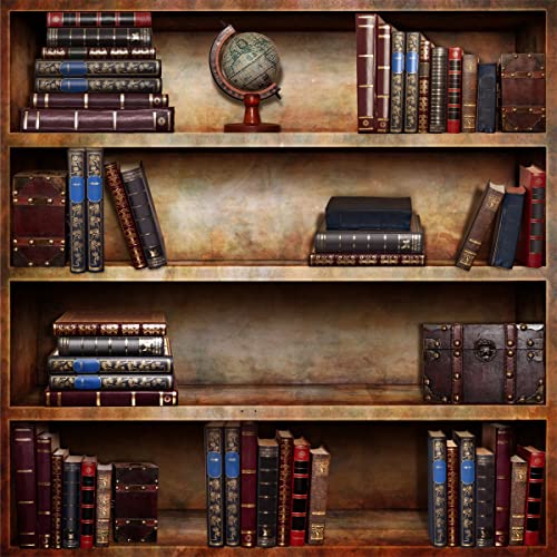 BELECO 6x6ft Fabric Vintage Bookshelf Backdrop Library Books Antique Book Racks School Bookcase Backdrop for Photography Graduation Party Birthday YouTube Video Calls Background Portrait Photo Props - Image 1