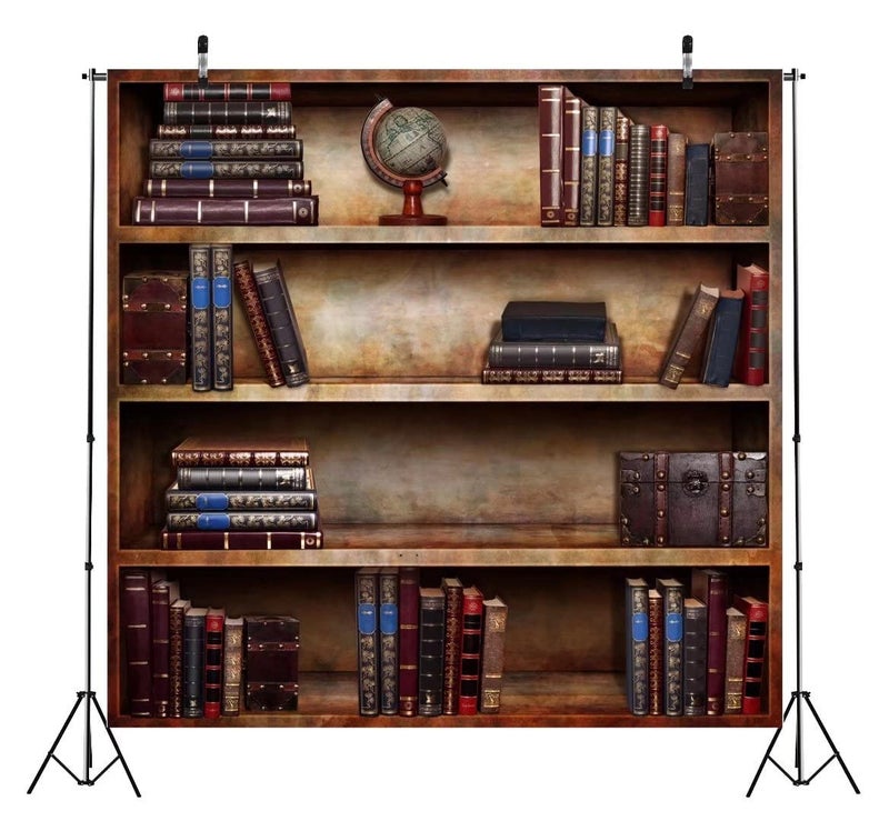 BELECO 6x6ft Fabric Vintage Bookshelf Backdrop Library Books Antique Book Racks School Bookcase Backdrop for Photography Graduation Party Birthday YouTube Video Calls Background Portrait Photo Props - Image 2