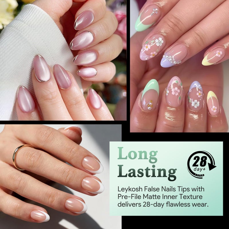 LEYKOSH Extra Short Almond Nail Tips - 216pcs Soft Gel Full Cover Fake Nails, 70-Grit Pre-Sanded Matte Clear Press on Nails for Extension, DIY Home Manicure with 12 Sizes - Image 2