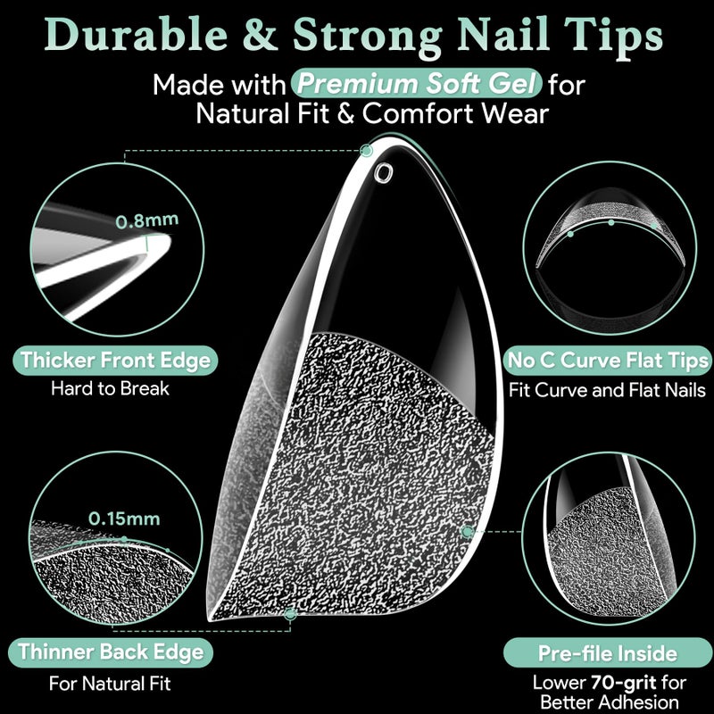 LEYKOSH Extra Short Almond Nail Tips - 216pcs Soft Gel Full Cover Fake Nails, 70-Grit Pre-Sanded Matte Clear Press on Nails for Extension, DIY Home Manicure with 12 Sizes - Image 4