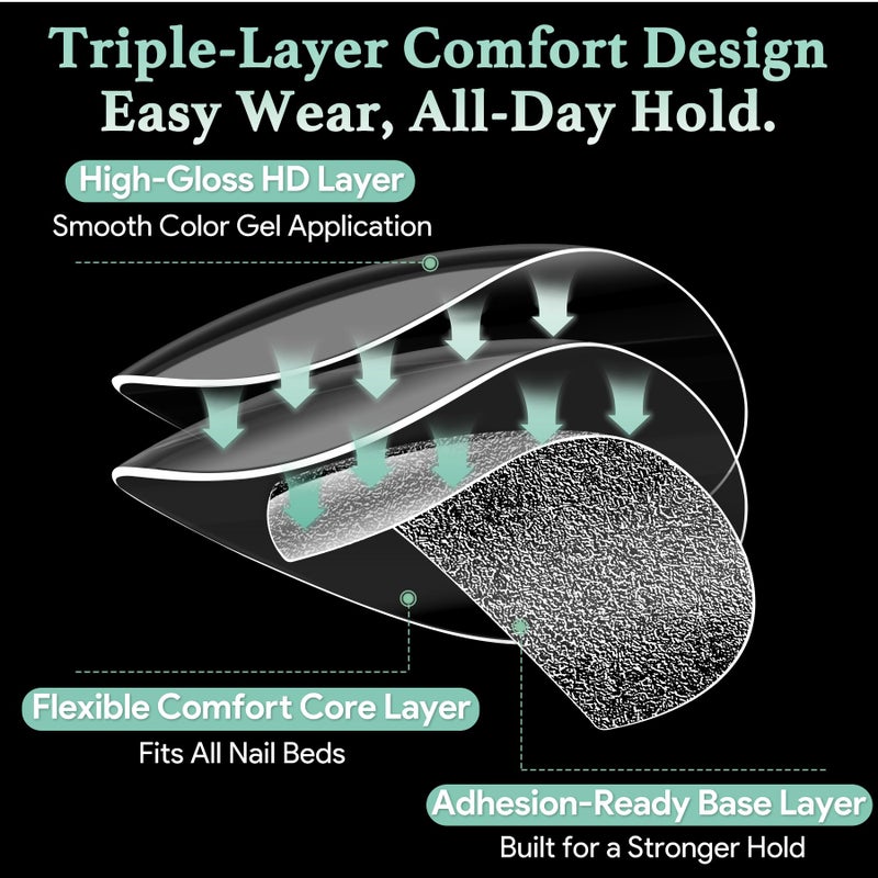 LEYKOSH Extra Short Almond Nail Tips - 216pcs Soft Gel Full Cover Fake Nails, 70-Grit Pre-Sanded Matte Clear Press on Nails for Extension, DIY Home Manicure with 12 Sizes - Image 3