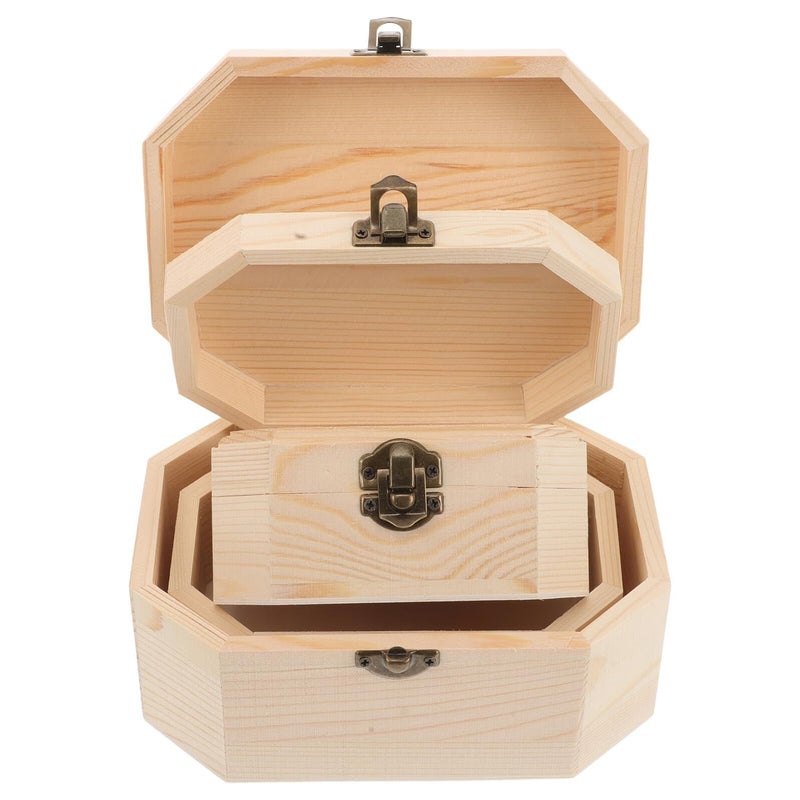 3 Pcs Hexagonal Pine Wood Jewelry Box Set With Ring Holder For Women Wedding Accessories Storage - Image 2