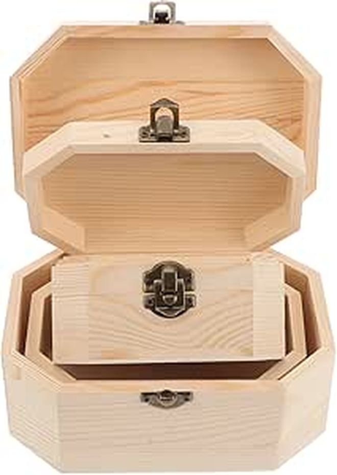3 Pcs Hexagonal Pine Wood Jewelry Box Set With Ring Holder For Women Wedding Accessories Storage - Image 1