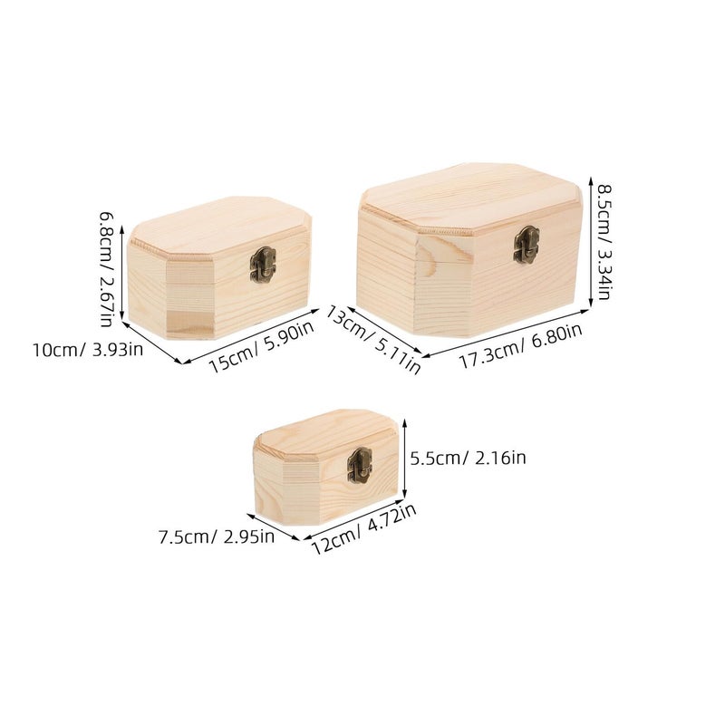 3 Pcs Hexagonal Pine Wood Jewelry Box Set With Ring Holder For Women Wedding Accessories Storage - Image 3