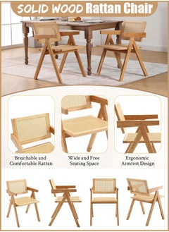 Generic Rattan Dining Chairs,Wood Rattan Dining Room Chairs,Rattan Dining Chair,Wood Rattan Dining Room Chairs with Comfortable Woven Seat,Outdoor Rattan Chairs with Armrest,Modern Rattan Chairs for Outdoor Dining, Patio, Accent Rattan Chair for Living Room and Office  - Image 3