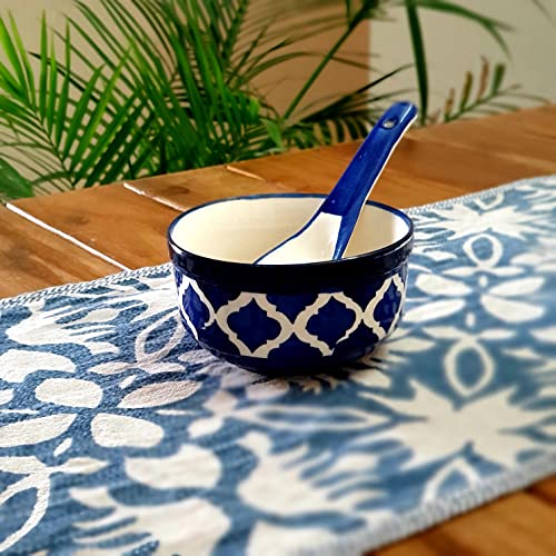 BACKKSPACE RETAIL Soup Bowl with Spoon Set | Hand-Painted Ceramic Bowl Set of 6 | 300ml Each | Ideal for Serving Soup, Maggi, Dessert | Microwave & Dishwasher Safe (Blue) - Image 3