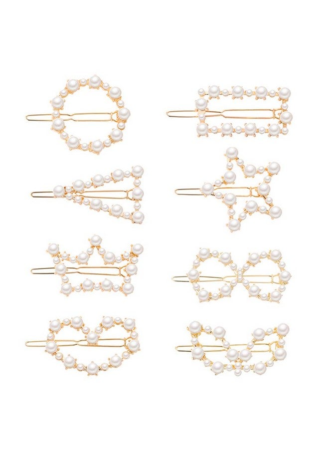 AKOAK 8 Pcs/Set Heartshaped Round Metal Hair Clip Pentagram Geometric Pearl Hair Clip Bangs Clip Ponytail Hair Accessories For Ladies And Girls - Image 1