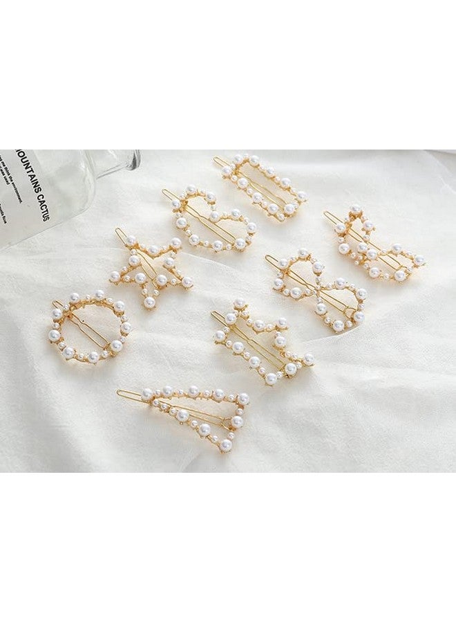 AKOAK 8 Pcs/Set Heartshaped Round Metal Hair Clip Pentagram Geometric Pearl Hair Clip Bangs Clip Ponytail Hair Accessories For Ladies And Girls - Image 3