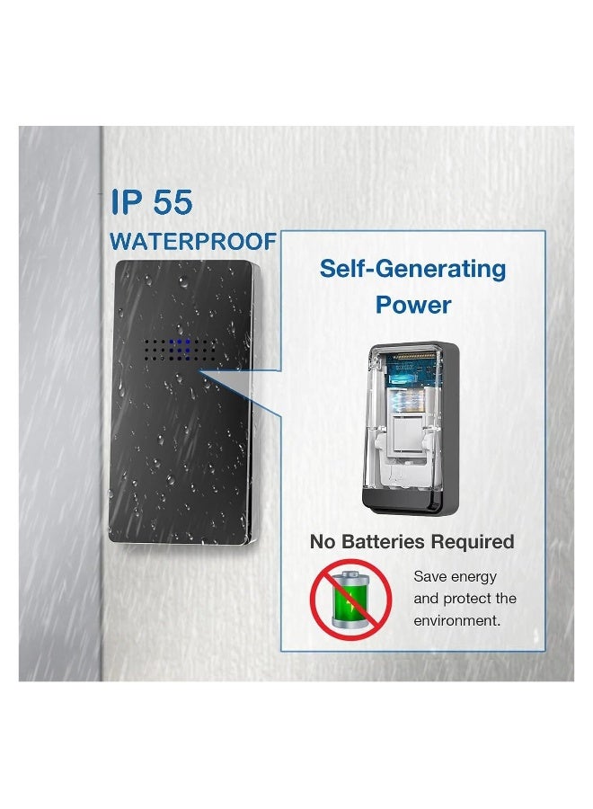 Wireless Doorbell, Elevate Your Space with Smart Wireless Doorbell - Self-Powered, Thermometer, 38 Chimes, Cordless Design - Perfect for Home, Classroom, Office (One/two Black) - Image 2