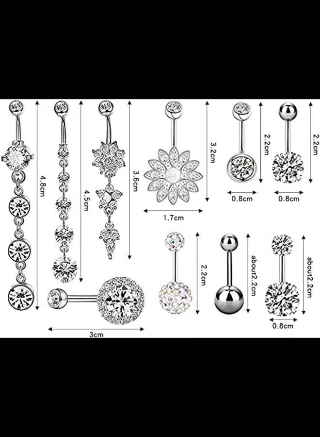 10-Piece Stainless Steel Button Belly Ring Set - Image 5