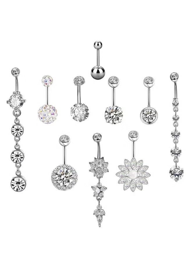 10-Piece Stainless Steel Button Belly Ring Set - Image 1
