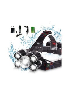 DELEE Waterproof 12000 Lumen 5 Led Headlamp XML T6+4Q5 Head Lamp Powerful Led Headlight, Rechargeable Flashlight Head Lights for Camping, Hiking (Include 2 * 18650 Rechargeable Batteries)  - Image 1