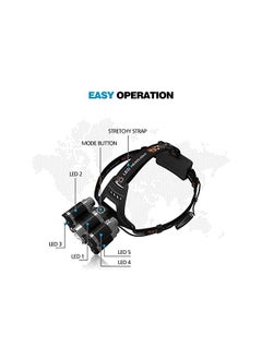 DELEE Waterproof 12000 Lumen 5 Led Headlamp XML T6+4Q5 Head Lamp Powerful Led Headlight, Rechargeable Flashlight Head Lights for Camping, Hiking (Include 2 * 18650 Rechargeable Batteries)  - Image 3