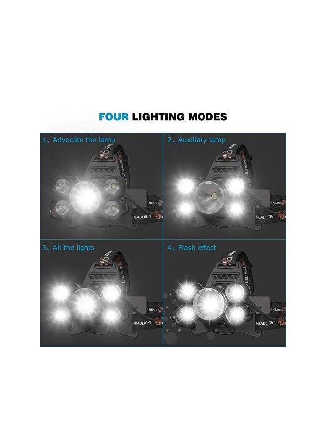 DELEE Waterproof 12000 Lumen 5 Led Headlamp XML T6+4Q5 Head Lamp Powerful Led Headlight, Rechargeable Flashlight Head Lights for Camping, Hiking (Include 2 * 18650 Rechargeable Batteries)  - Image 5