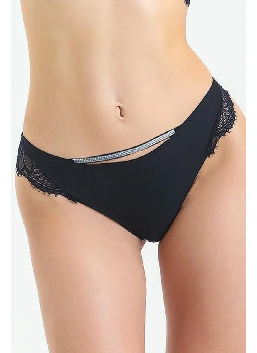 Magic Form 686 Women's Lace Back Stoned Slip Panties-Black