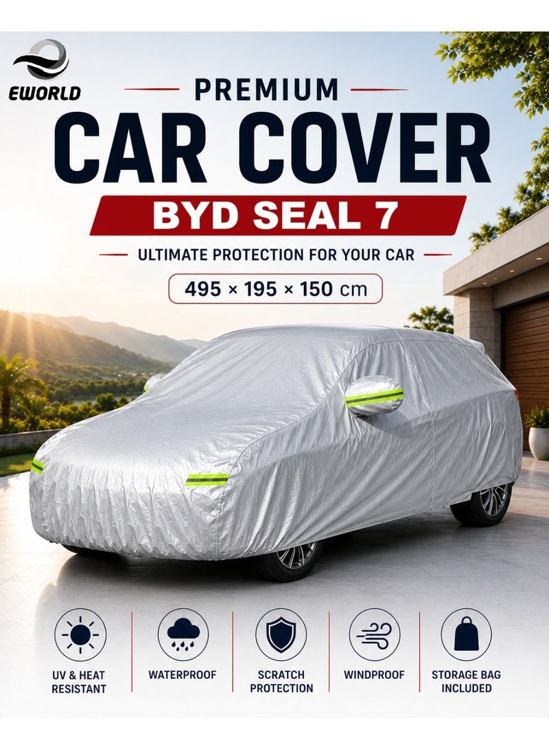 إي وورلد غطاء سيارة كامل مقاوم للماء والأشعة فوق البنفسجية لسيارة BYD Seal 7، حماية خارجية ضد الغبار، فضي - Image 1