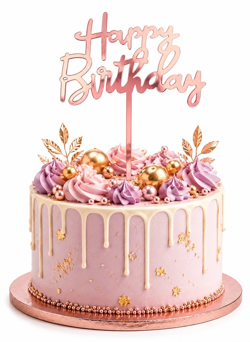 We Happy 1 Piece Happy Birthday Cake Topper | Premium Mirrored Acrylic Cake Decoration | Elegant Reusable Party Decor - Image 1