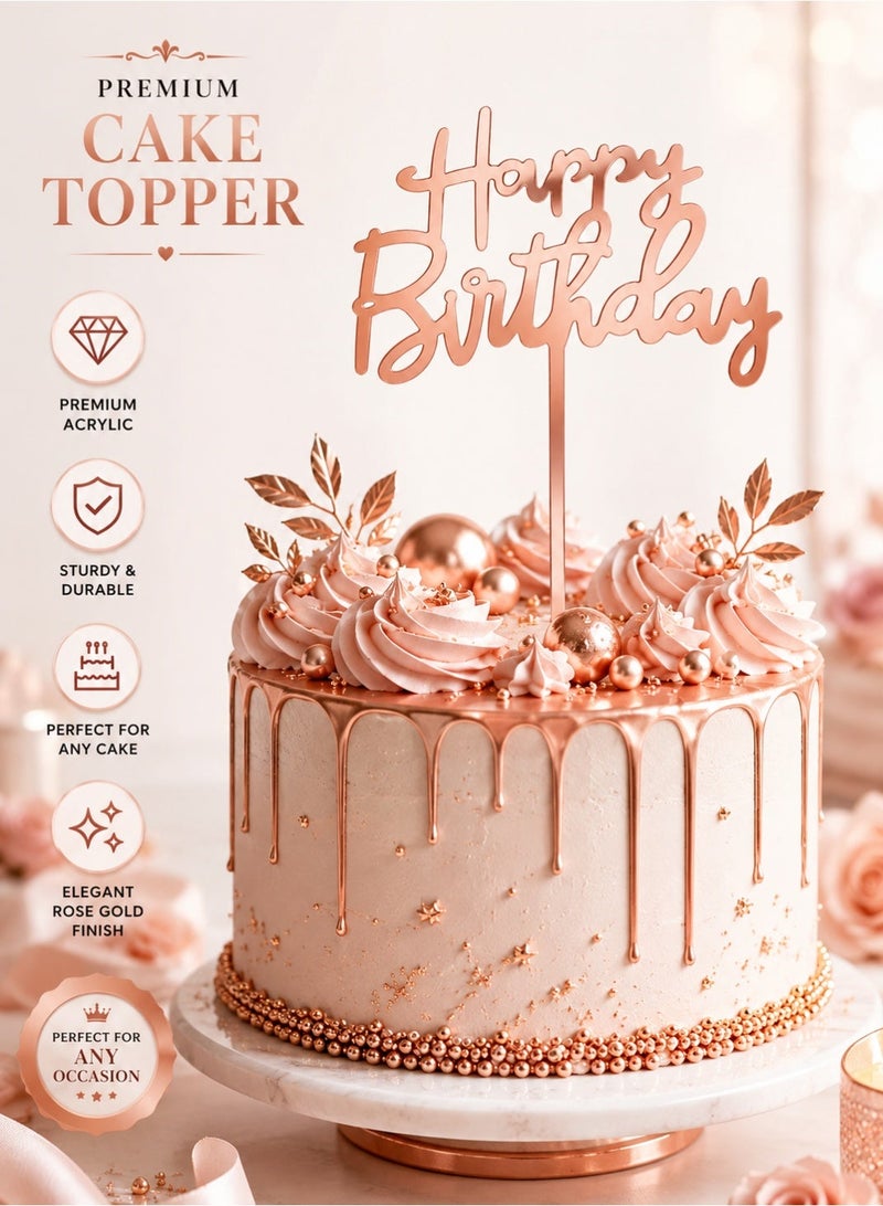 We Happy 1 Piece Happy Birthday Cake Topper | Premium Mirrored Acrylic Cake Decoration | Elegant Reusable Party Decor - Image 4