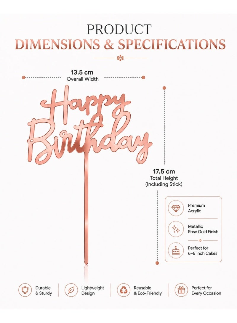 We Happy 1 Piece Happy Birthday Cake Topper | Premium Mirrored Acrylic Cake Decoration | Elegant Reusable Party Decor - Image 3