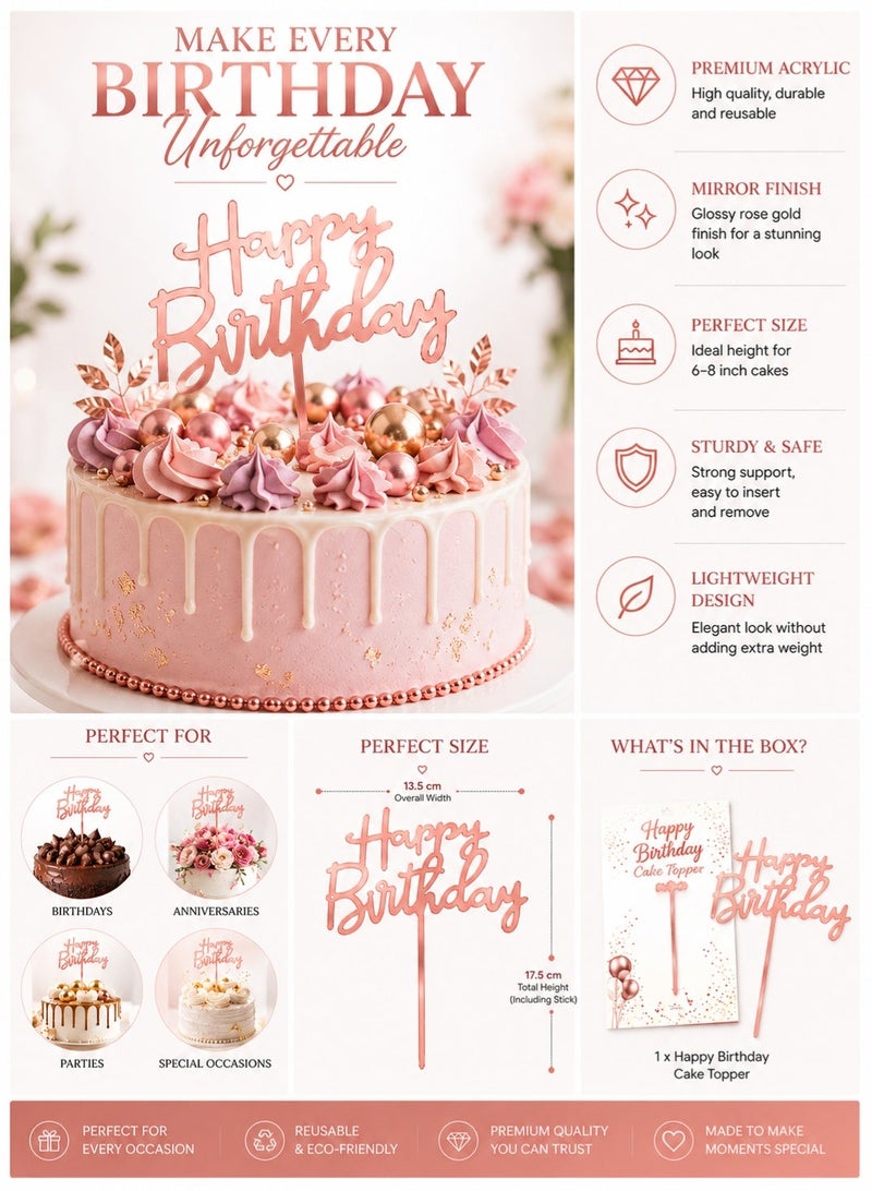 We Happy 1 Piece Happy Birthday Cake Topper | Premium Mirrored Acrylic Cake Decoration | Elegant Reusable Party Decor - Image 5