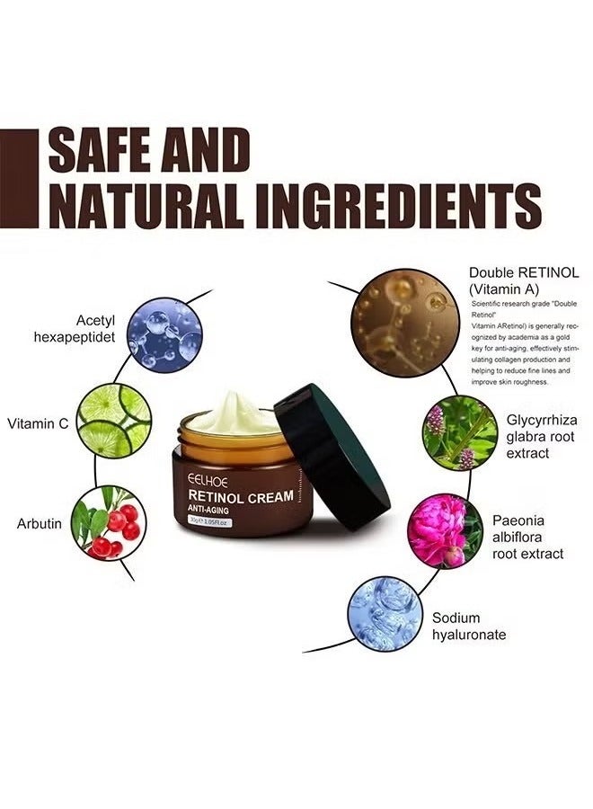 EELHOE Retinol Cream For Face, Retinol Deep Wrinkle Night Cream, Collagen Retinol Hyaluronic Acid Cream, Retinol Cream Moisture Anti-Aging, Retinol Anti Aging Wrinkle Removal Skin Firming Cream 30G - Image 3