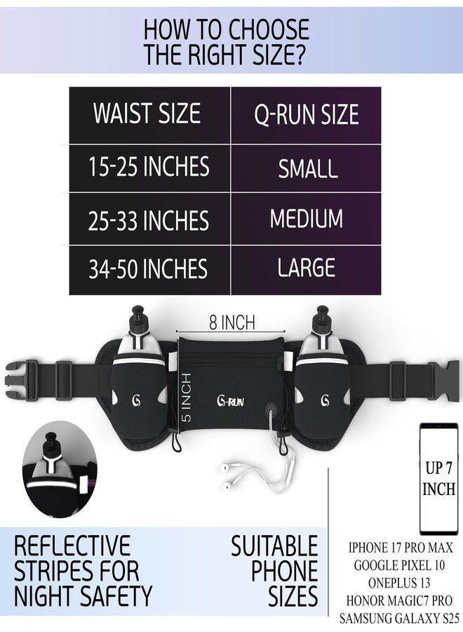 Q-RUN Hydration Running Belt with Bottles - Water Belts for Woman and Men - iPhone Belt for Any Phone Size - Fuel Marathon Waist Pouch for Runners - Jogging Cycling Biking, Black - Image 3