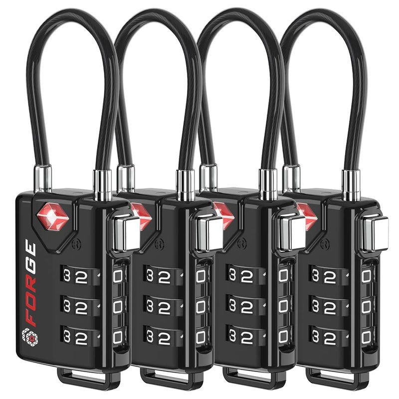 Forge TSA Approved Cable Luggage Locks, Re-settable Combination with Alloy Body  - Image 1