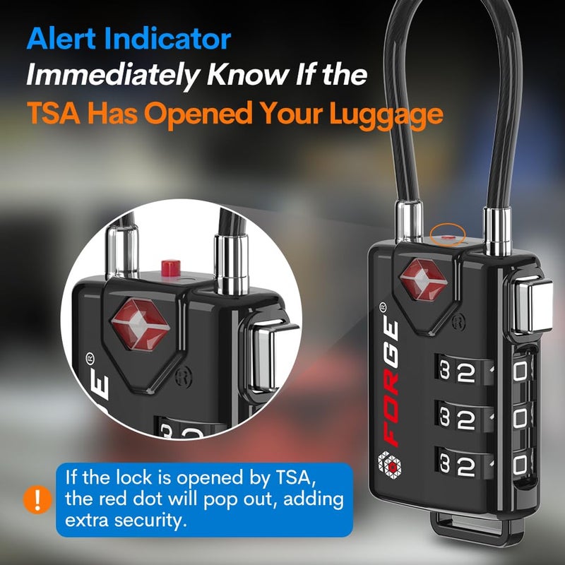 Forge TSA Approved Cable Luggage Locks, Re-settable Combination with Alloy Body  - Image 4