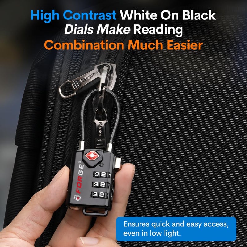 Forge TSA Approved Cable Luggage Locks, Re-settable Combination with Alloy Body  - Image 5